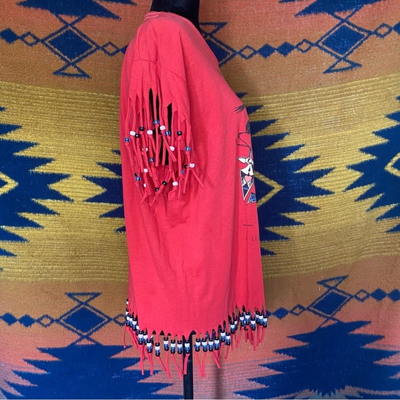 VTG Screen Stars Best Black Label Native American beaded Fringe Tee Shirt. XL - Picture 4 of 16